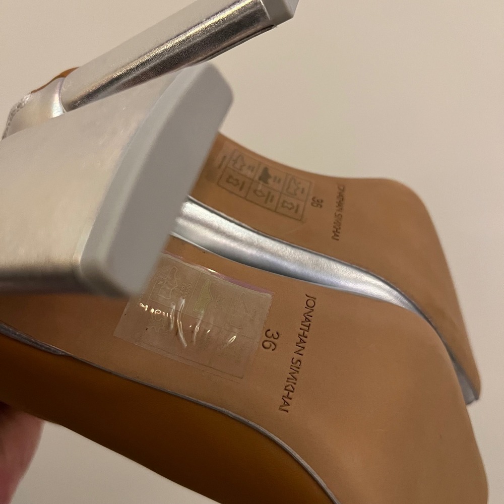 Jonathan Simkhai Silver Tan‎ Two Tone Leather Square Toe Block Heel Boots 36 - Picture 3 of 5